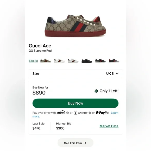 GUCCI ACE GG SUPREME RED SNEAKER | SIZE 8G 9US | 429445 - Picture 13 of 13